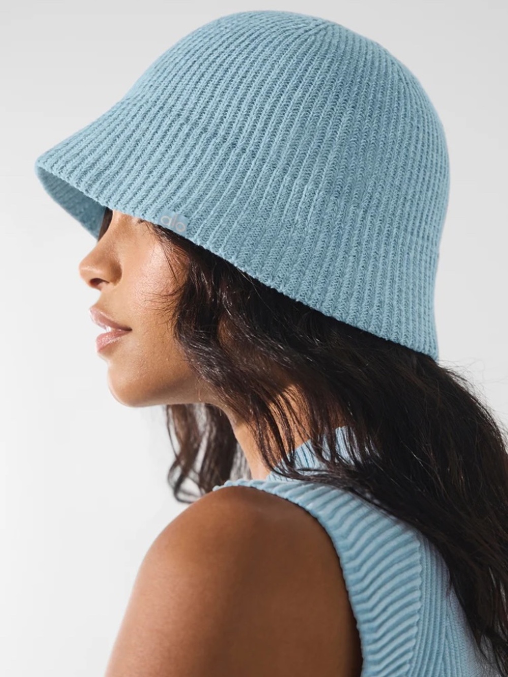 NEW Denim Knit Bucket Hat, Celestial Blue, ALO, One Size